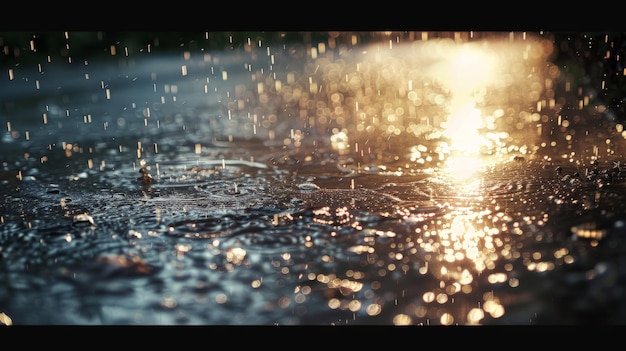 Las fuertes gotas de lluvia en el suelo