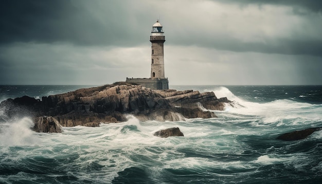 Fuertes olas rompen contra el litoral rocoso de Asturias generadas por IA