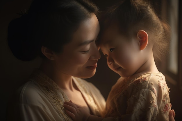 La fuerza y la belleza de la maternidad china en una sola imagen IA generativa AIG18