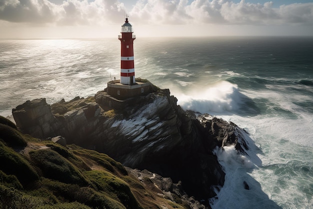 La fuerza y la belleza de la torre de un faro encaramado en un acantilado rocoso IA generativa