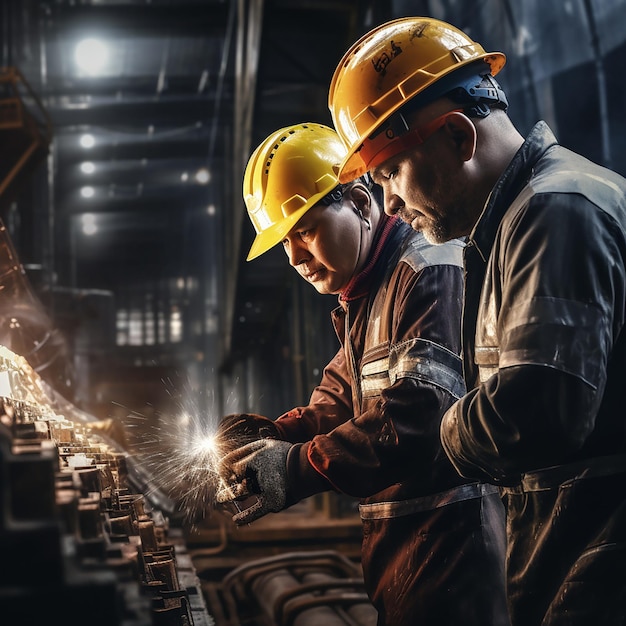 Fuerza laboral protegida Trabajadores industriales con cascos