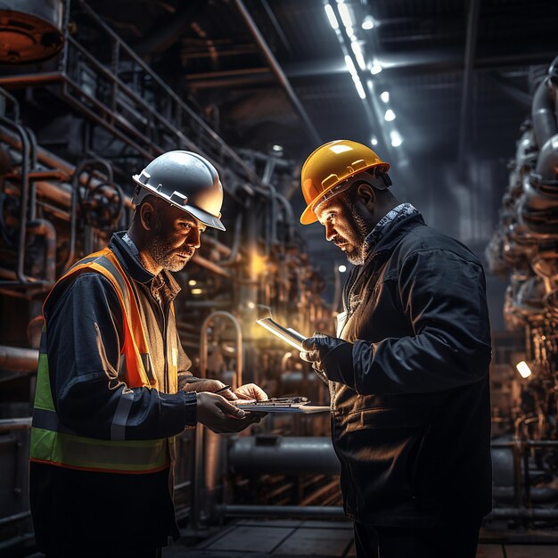 Fuerza laboral protegida Trabajadores industriales con cascos