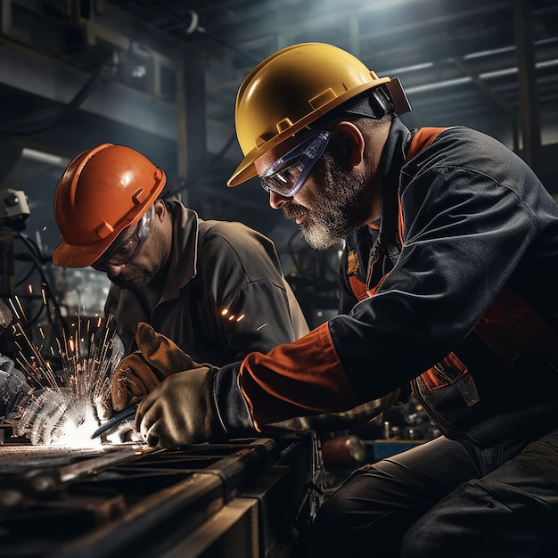 Fuerza laboral protegida Trabajadores industriales con cascos