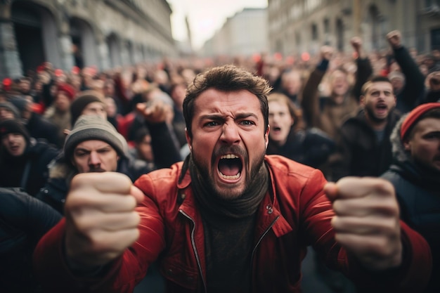 Fuerza laboral en revuelta en una manifestación masiva en la calle