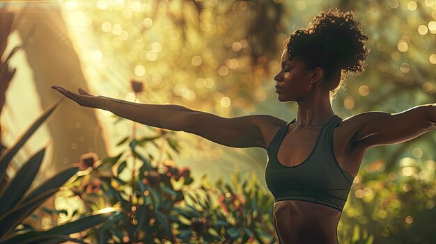 Fuerza mujer afroamericana yoga