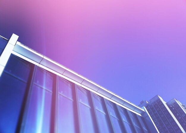 Fugida de luz rosa caindo no pano de fundo do edifício da cidade moderna
