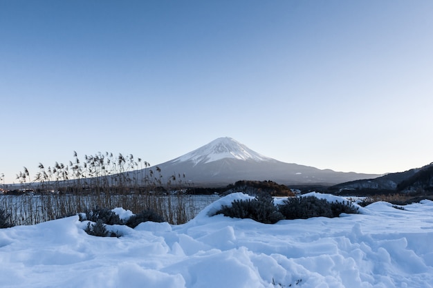 Fuji-Berg am Kawaguchiko See im Winter