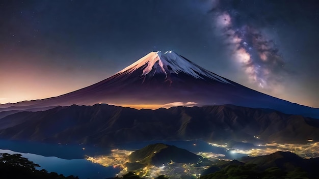 Fuji-Berg mit Milchstraße in der Nacht