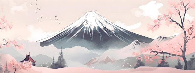 Fuji-Gebirgsfrühlingslandschaft mit Sakura-Blüte