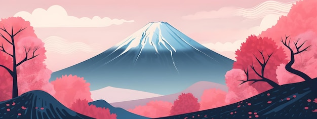 Fuji-Gebirgsfrühlingslandschaft mit Sakura-Blüte