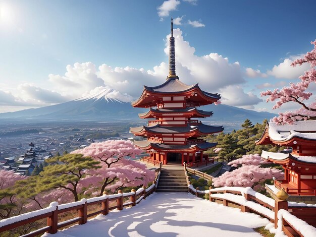 Foto fuji mountain chureito pagode tempel japan