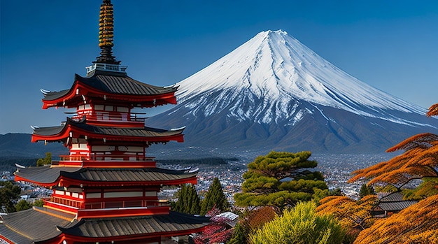 Fuji mountainchureito pagode templejapan