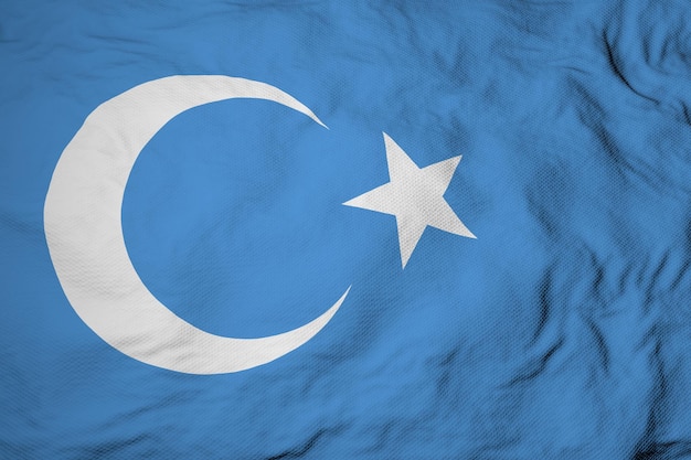 Full-Frame-Nahaufnahme auf einer wehenden Flagge der Uiguren in 3D-Rendering