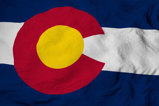 Full-Frame-Nahaufnahme auf einer wehenden Flagge von Colorado USA in 3D-Rendering