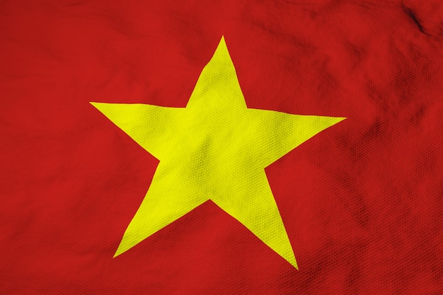 Full-Frame-Nahaufnahme auf einer wehenden vietnamesischen Flagge in 3D-Rendering