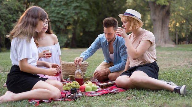 Full Shot Freunde beim Picknick zusammen