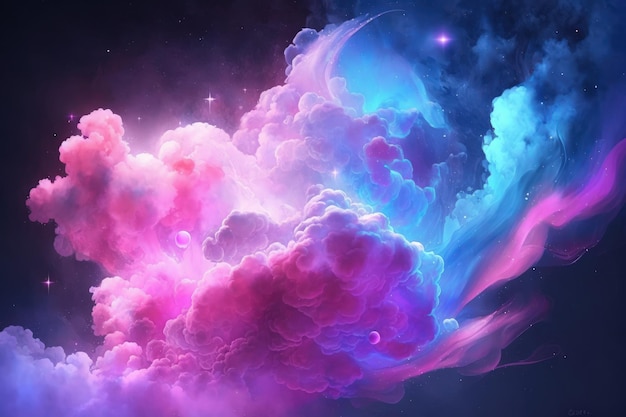 Fumaça azul e rosa com conceito abstrato de cosmos de glitter brilhante