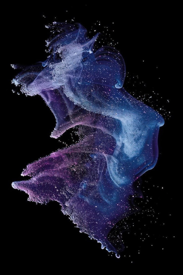 Foto fumaça brilhante fluido brilhante água de tinta névoa mágica indigo partículas de cor textura pintura vapor onda de tempestade