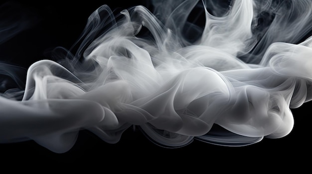 Foto fumaça cinza e branca fluindo em fundo preto ai gerativa