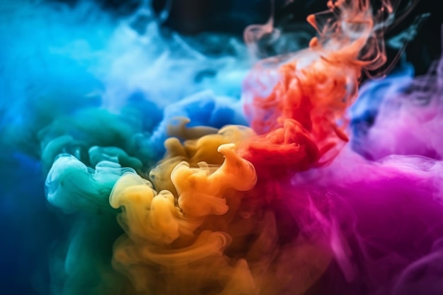 Fumaça colorida em um fundo escuro AI Generated