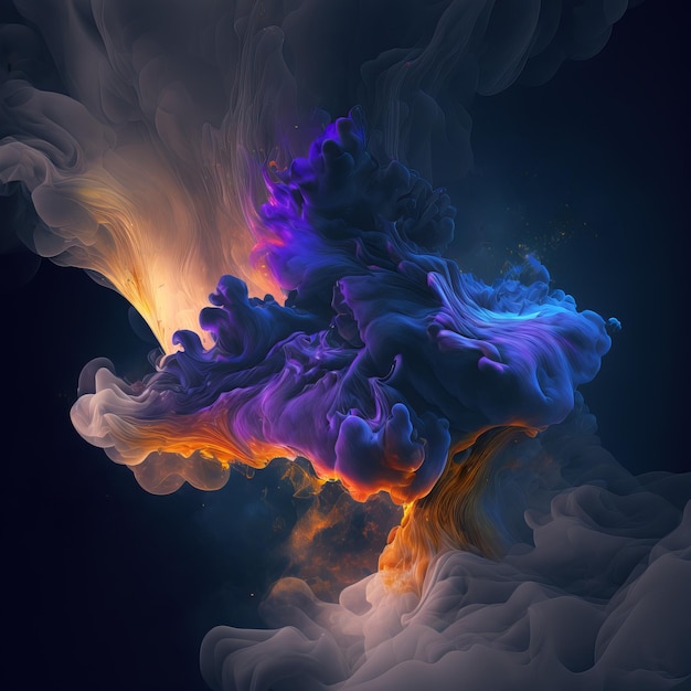 Fumaça colorida em um fundo preto Generative AI