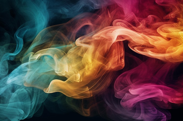 Fumaça colorida fluindo em um fundo escuro Fumaça de cor dinâmica em um fondo escuro IA geradora