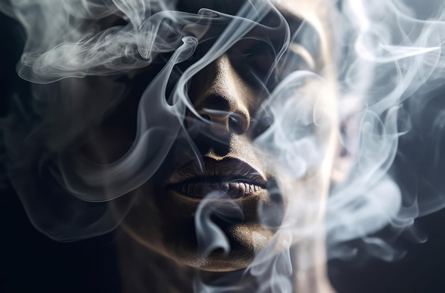 Fumaça de rosto humano fantasmagórico Pessoa da moda em fumaça de névoa escura Gerar Ai