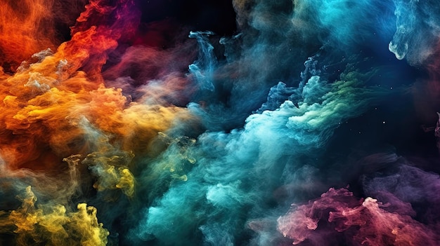 Fumaça e nuvens coloridas no céu