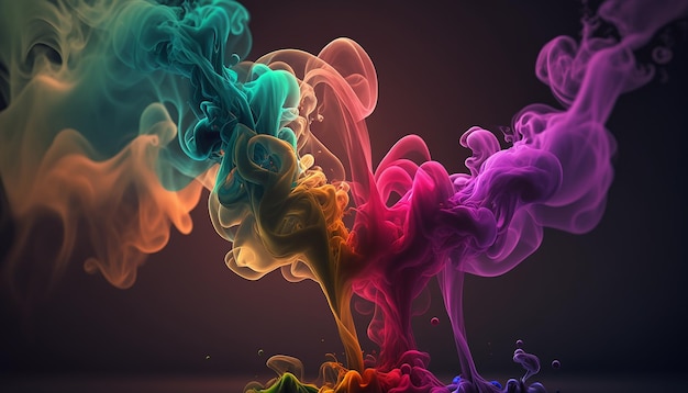 Fumaça multicolorida em um fundo preto Generative AI