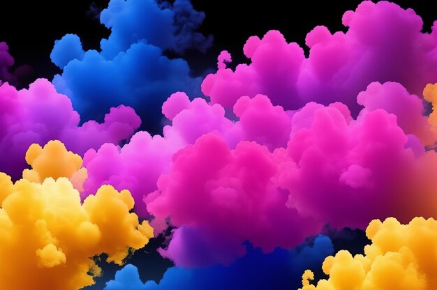 Fumaça nuvens coloridas banner de fundo para página da web Explosão de pintura azul rosa roxo amarelo multicolor fundo móvel AI Gerado