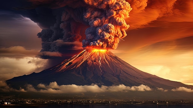 Fumaça poderosa e erupção do maior vulcão IA geradora