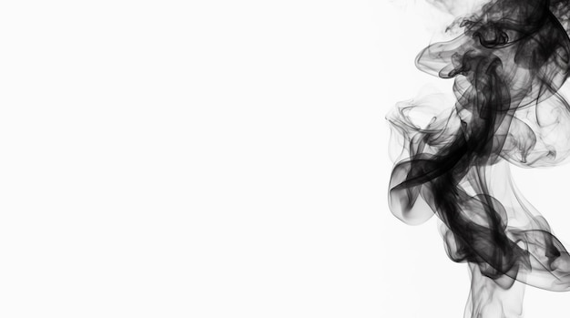 Fumaça preta isolada em design abstrato de fundo branco com fumaça de elemento de design de espaço de cópia