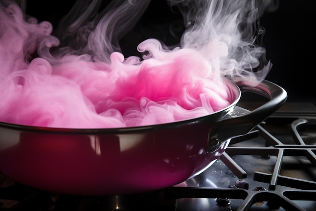 Foto fumaça rosa saindo de uma panela de cozinha
