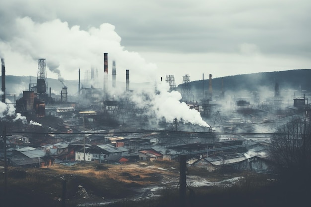 Fumaça saindo de fábricas em uma área industrial aspecto estético