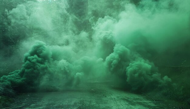 Foto fumaça verde assustadora atmosfera tóxica luz inquietante