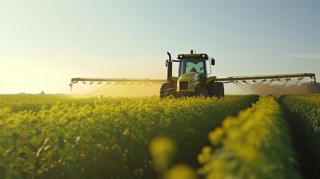 Fumigación de campo de soja con tractor La IA generativa