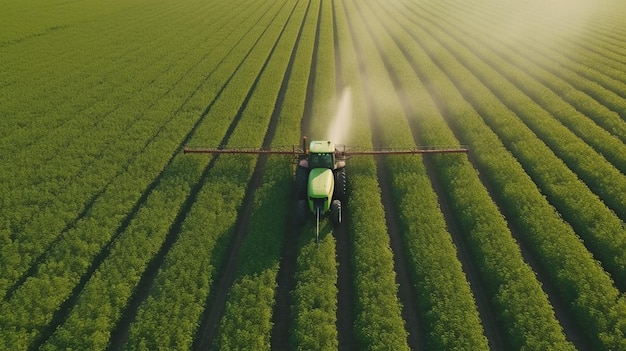 Fumigación de campo de soja con tractor La IA generativa