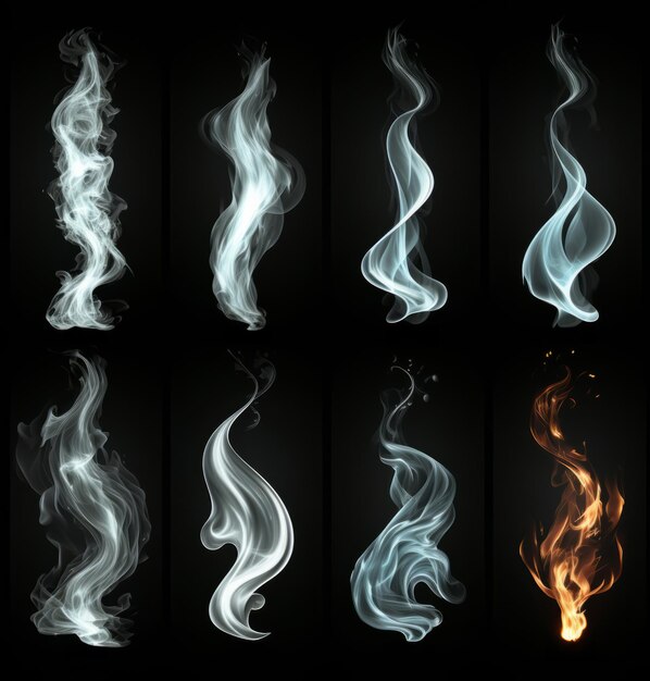 Foto fumo de incenso ou gás em um estúdio com fundo escuro por espaço de maquete para efeito mágico com abstrato