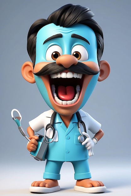 Fun 3D dibujos animados personaje dentista indio