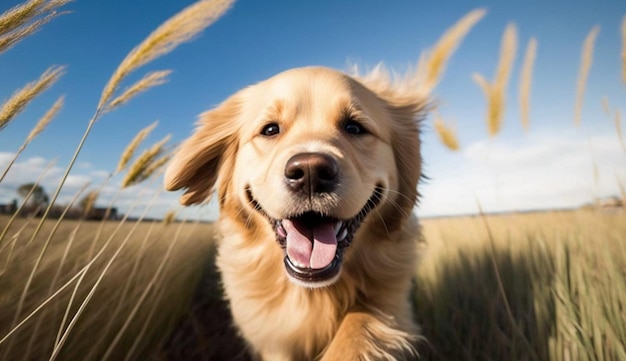 Fun Labrador y Golden Retriever Play in Grass IA generativa