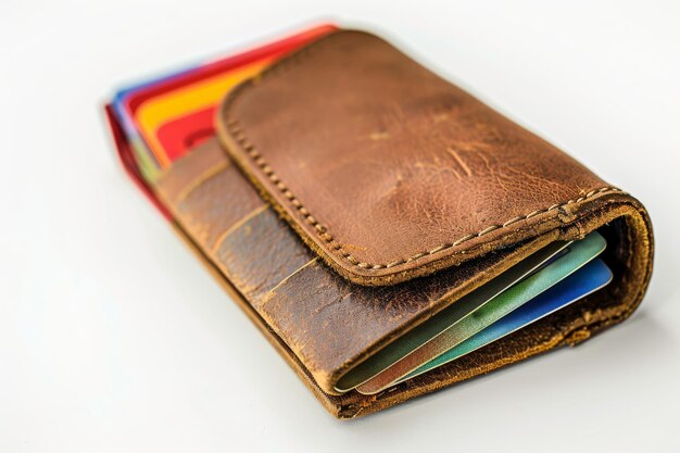La funcionalidad perfecta de la billetera se encuentra con la moda aislada sobre un fondo blanco