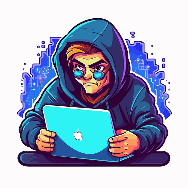 el funcionamiento de un portátil de dibujos animados icono vectorial hacker ilustración tecnología icono concepto aislado