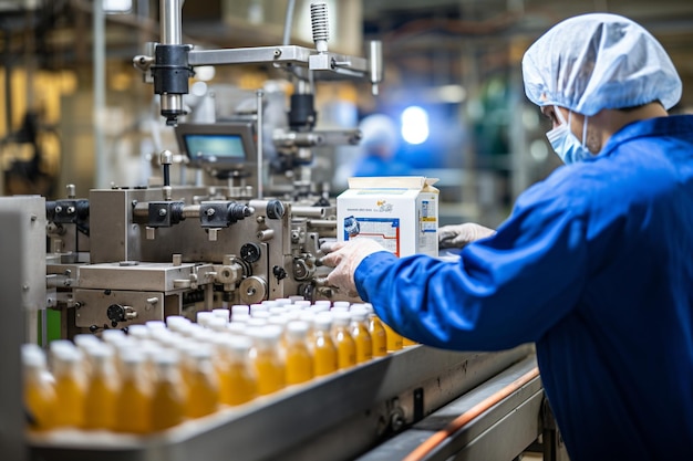 Foto funcionário da produção de bebidas trabalha na verificação da qualidade da fabricação de alimentos e bebidas