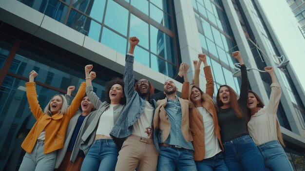 funcionários da equipe de negócios gritando celebrando boas notícias