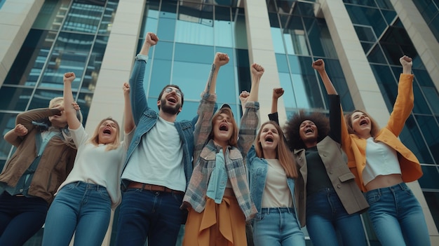 Funcionários da equipe de negócios gritando celebrando boas notícias