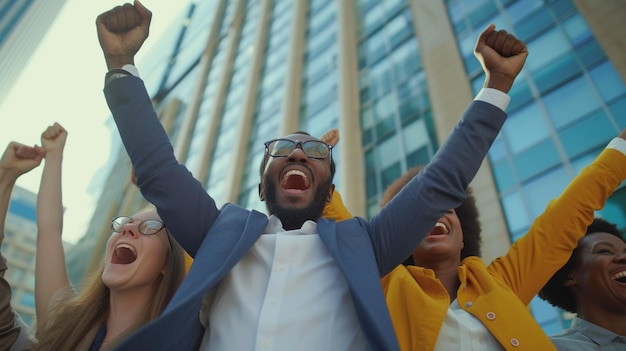 funcionários da equipe de negócios gritando celebrando boas notícias