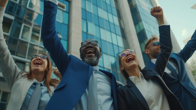 funcionários da equipe de negócios gritando celebrando boas notícias