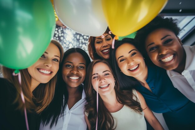 Foto funcionários felizes se reúnem para celebrar feriados no local de trabalho