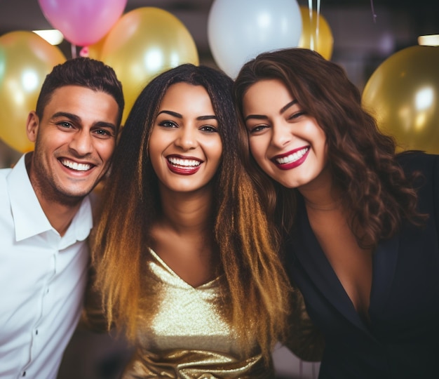 Foto funcionários felizes se reúnem para celebrar feriados no local de trabalho