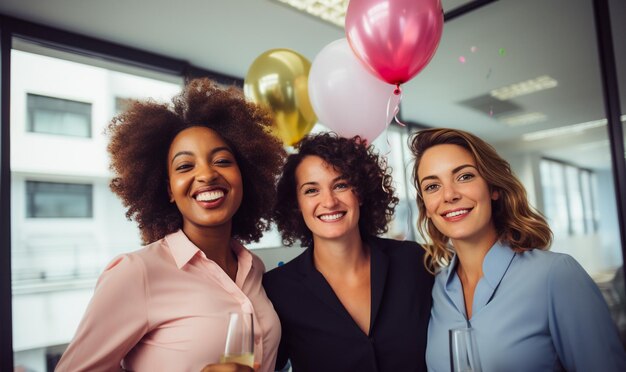 Foto funcionários felizes se reúnem para celebrar feriados no local de trabalho